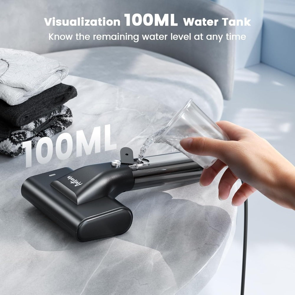 Handheld Garment Steamer for Clothes 1200W Portable 2-in-1 Fabric Steamer 3.38oz Water Tank 10s Fast Heat Up 15min Steam for Travel Home Wrinkle Remover