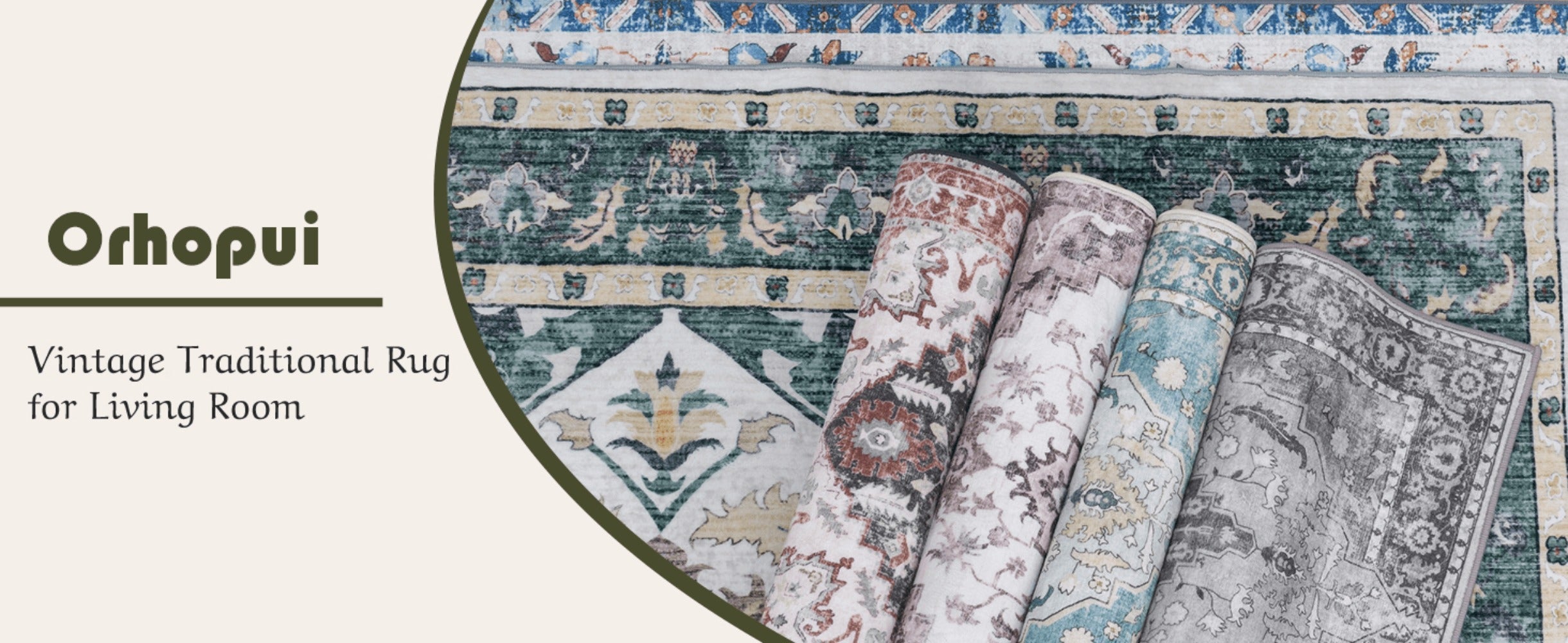 Vintage Persian Area Rug Machine Washable Non-Slip Non-Shedding Floral Indoor Carpet for Living Room Bedroom in Multiple Colors and Sizes