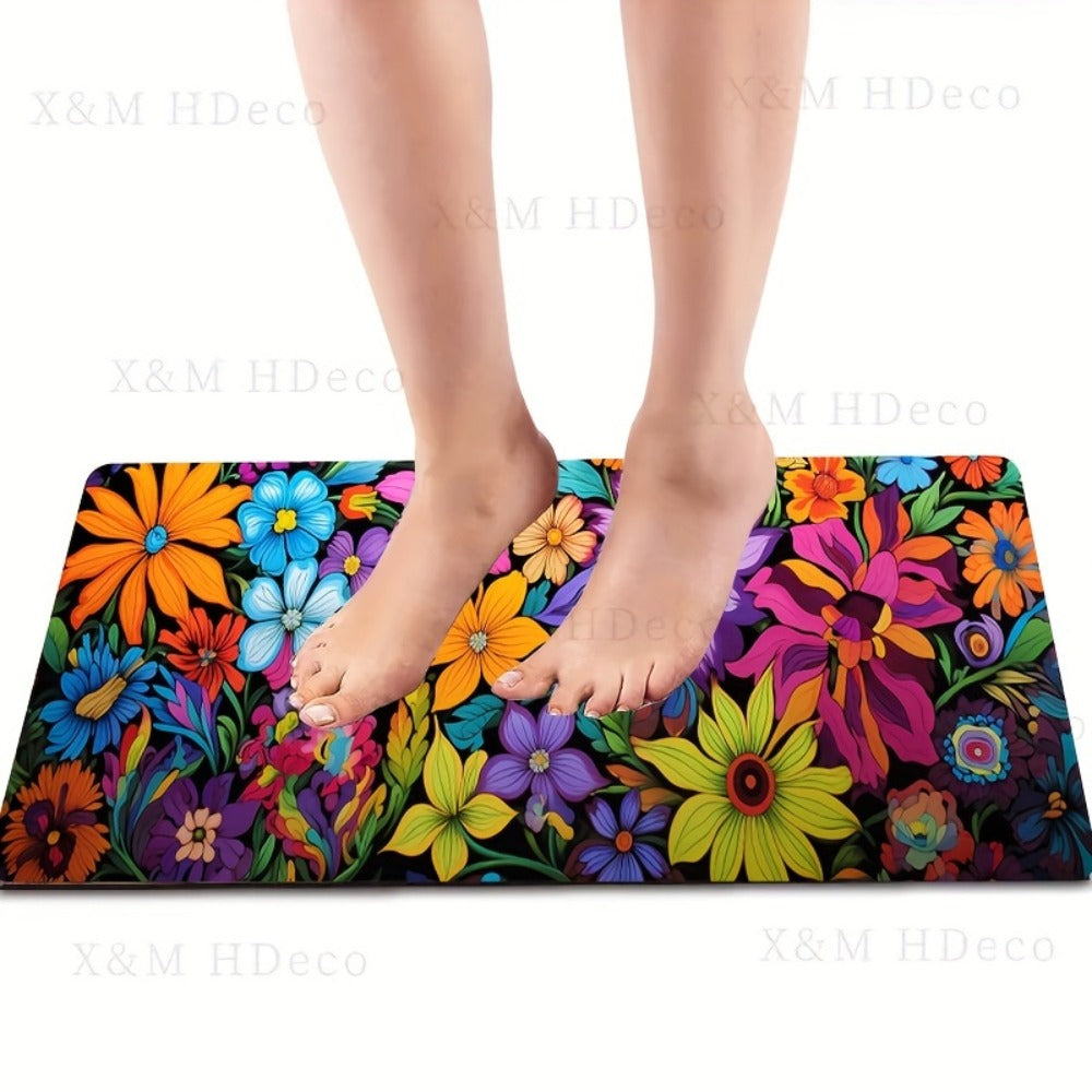 Kitchen Mat Floral Design ¨C Soft Non-Slip Rectangular Rug, Machine Washable 100% Polyester Floor Mat for Kitchen, Bathroom, Laundry Room, Living Room & Bedroom