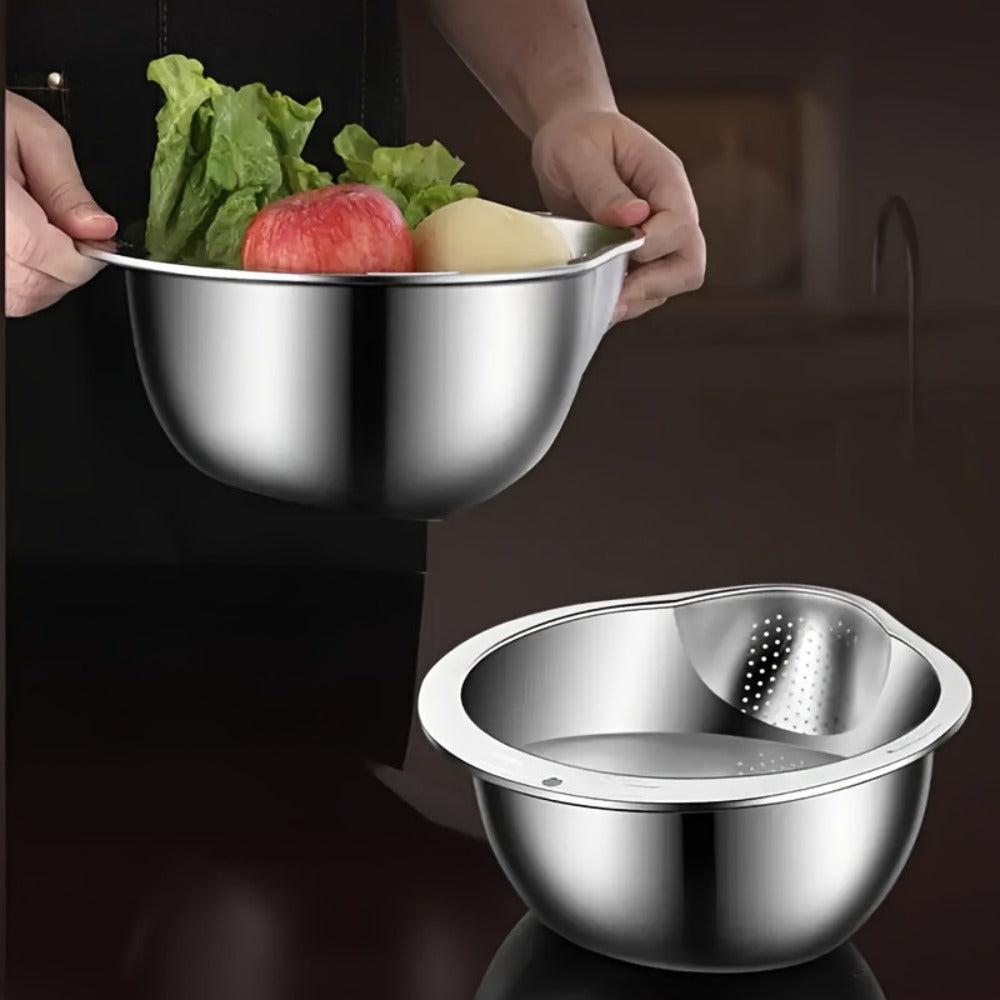 Stainless Steel Kitchen Colander with Handle - Multipurpose Rice Strainer Mesh Basket for Washing Rice, Fruit, Vegetables, Food-Safe Durable Water Drainer