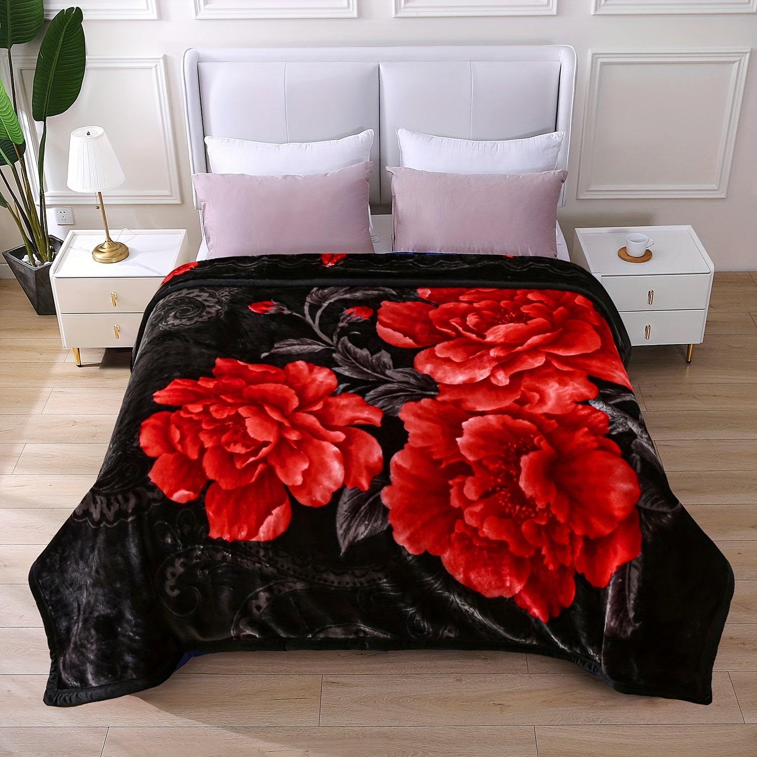 Reversible Plush Blanket 2-Ply 520GSM Milk Velvet - Soft Warm Queen King Size Blanket with Vibrant Animal & Floral Designs, All-Season Bed Couch Throw