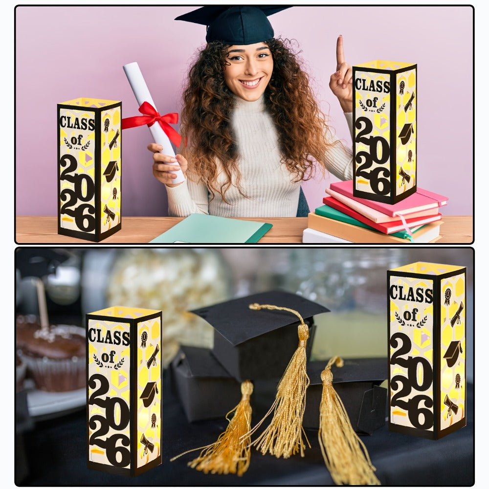 Graduation Centerpiece Set 6pcs Class of 2026 ¨C Decorative Lantern Box Table Decorations for High School & College Graduation Party, Photo Booth Props, Party Kit in Red Blue Green Purple Maroon