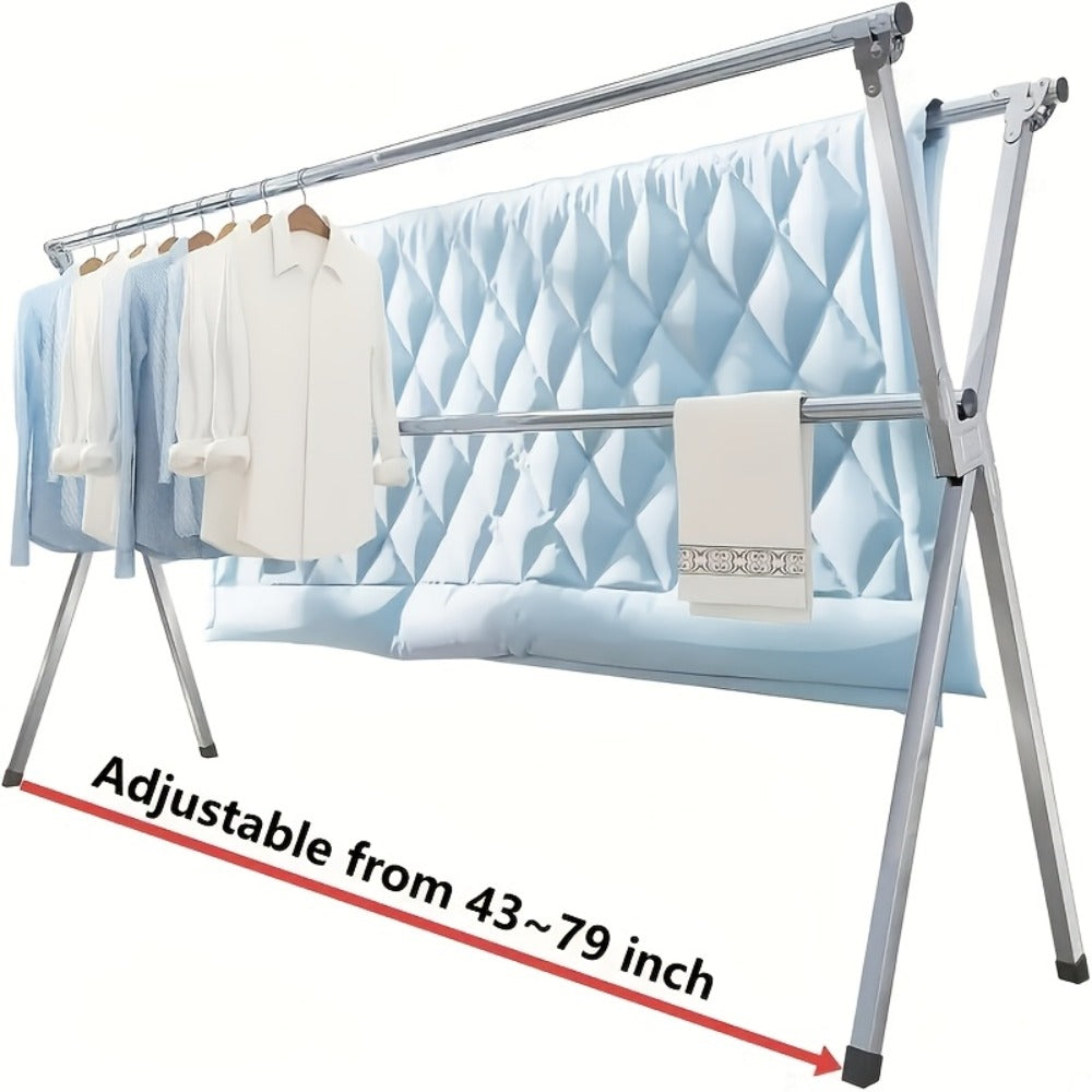 Foldable Clothes Drying Rack 3-Bar ¨C Heavy Duty Stainless Steel Collapsible Laundry Rack, Retractable 63¡± or 79¡± for Indoor & Outdoor Use ¨C Freestanding Portable Clothesline Drying Rack