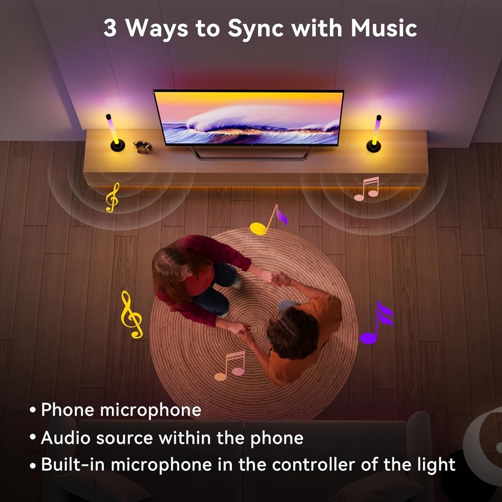 RGBIC LED Light Bar Music Sync RGB Ambient Lighting USB Powered 64+ Modes 16 Million Colors App Remote Control Desktop TV Backlight Mood Lamp Room Decor Night Light 2pcs