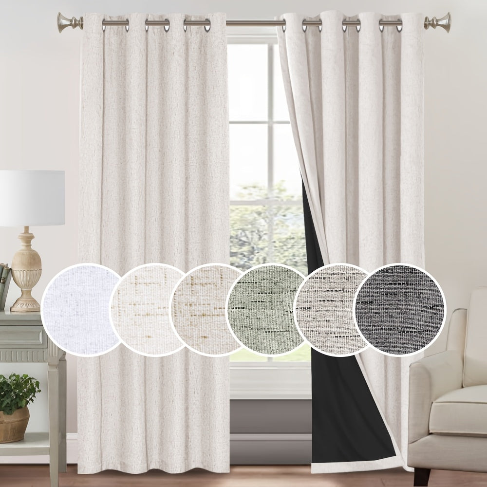 Blackout Curtains 2 Panels 100% Blackout Linen Textured Thermal Insulated Grommet Window Drapes Noise Reducing for Bedroom Living Room Hall - Full Light Blocking Room Darkening Curtains