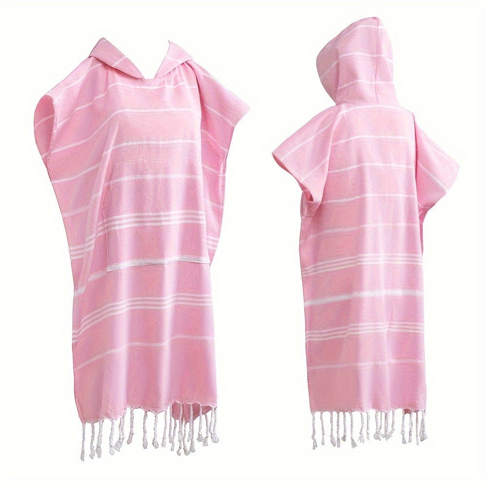Hooded Beach Poncho Turkish Cotton Quick Dry Sandproof - Wearable Surf Changing Towel Lightweight Thin Bathrobe | S & L | Blue Green Purple Pink Gray | Swimming Diving Surfing Beach Essentials