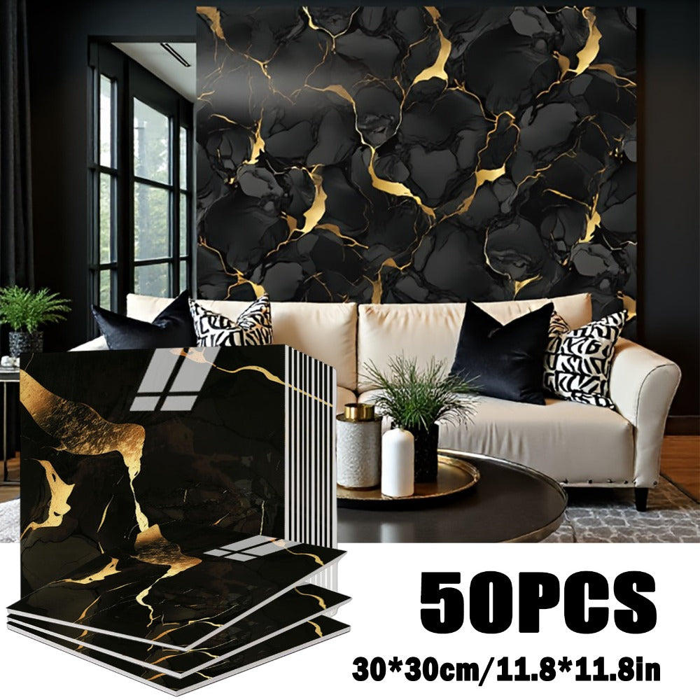 Self-Adhesive Marble Tile Stickers 11.8x11.8in Peel and Stick Wall Tiles for Bathroom Kitchen Backsplash ¨C Waterproof 3D Glossy Imitation Marble Wall Panel, Easy to Install, 50 or 100 Pack