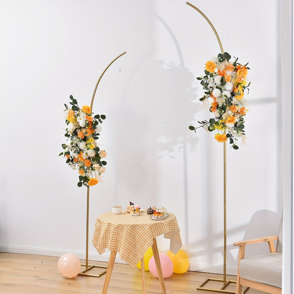 Balloon Arch Stand Kit Metal Wedding Arch Frame 6ft & 8ft Backdrop Stand Set of 2 Golden Curved Top for Birthday Party Bridal Shower Anniversary Ceremony Floral Decoration
