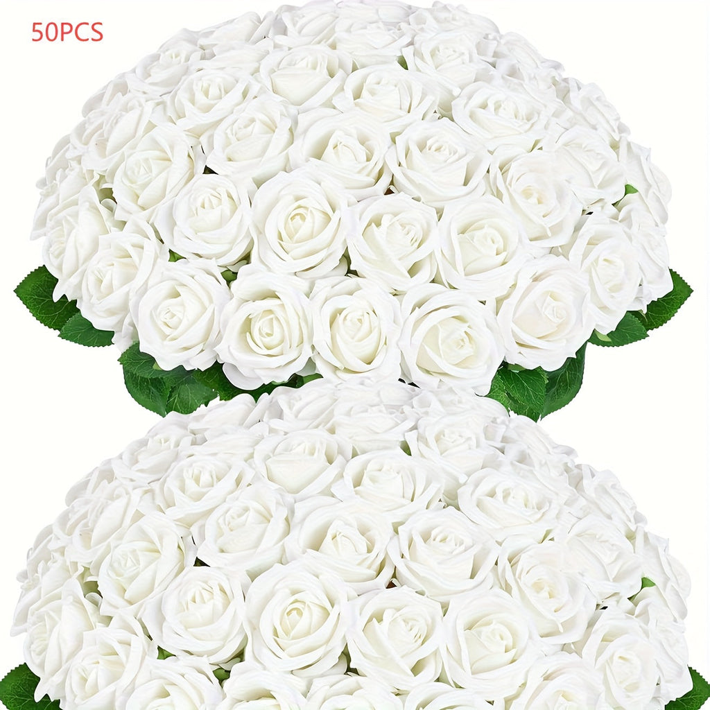 Artificial Roses Bulk with Long Stems ¨C Real Touch Velvet Fake Flowers for Wedding Bouquet, Bridal Centerpiece, Valentine's Day, Mother's Day, Home Decor (50/100pcs, Multi Colors)