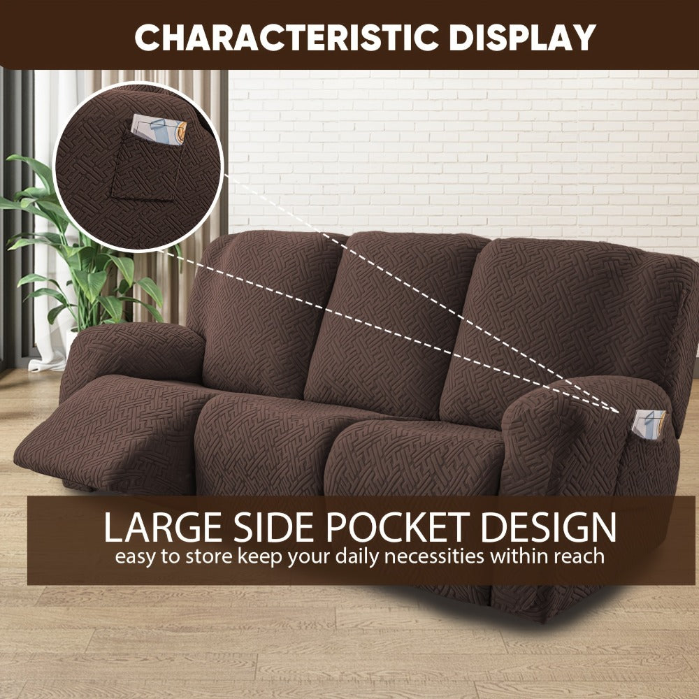 Recliner Sofa Slipcover Set 8pcs 3-Seat Jacquard Furniture Protector with Pocket Flexible Soft Slide Sleeve Cover for Sofa Couch Office Living Room Home Decor Multiple Colors