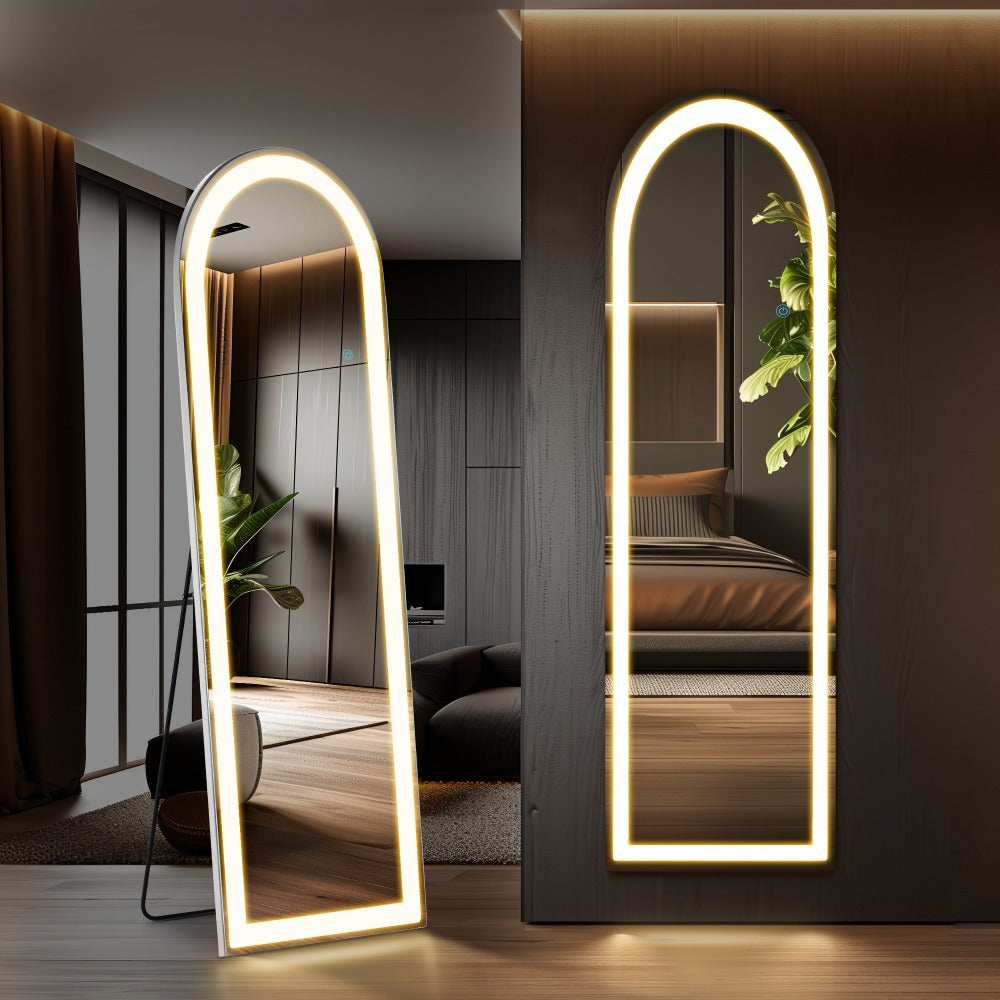 Full Length Mirror with LED Lights & Touch Sensor ¨C 64¡±x21¡± Dimmable Smart Floor Mirror, Wall Mount or Freestanding, Slim Modern Frame for Bedroom, Vanity & Dressing Room