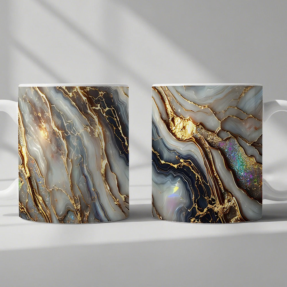 Agate Golden Vein Coffee Mug 11 Oz ¨C Luxury Marble Pattern Ceramic Cup for Home & Office ¨C Elegant Gift for Birthday, Mother's Day & Christmas ¨C Black, White & Pink