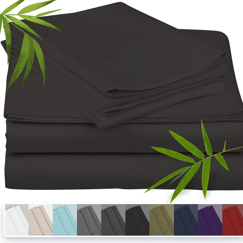 Bamboo Cooling Bed Sheet Set 3 Piece 100% Bamboo Fiber Fitted Sheet with Pillowcases - Deep Pocket Breathable Cool Sheets for Hot Sleepers Twin Full Queen King Cal King Olive Black Navy Beige Gray