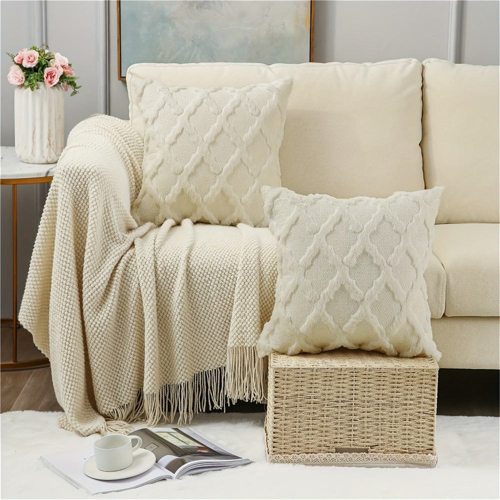 Decorative Pillow Covers 18x18 Set of 4 Boho Soft Plush Faux Wool Throw Pillow Cases with Zipper for Sofa Couch Bedroom Living Room - Luxury Cushion Covers