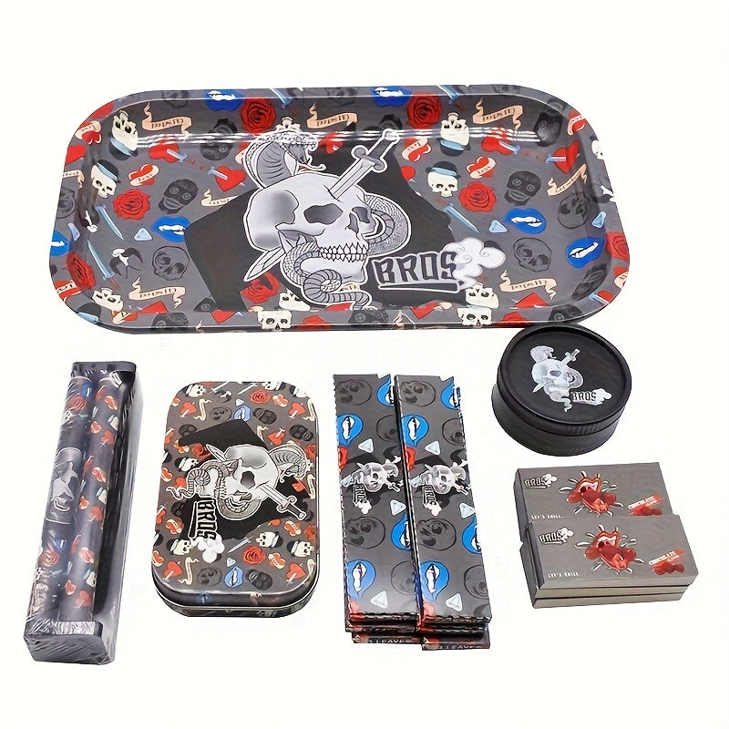 Cigarette Rolling Kit 110mm Complete Smoking Accessories Set with Rolling Machine, Paper Dispenser, Metal Tray, Filter Tips & Grinder ¨C Gift for Birthdays & Holidays