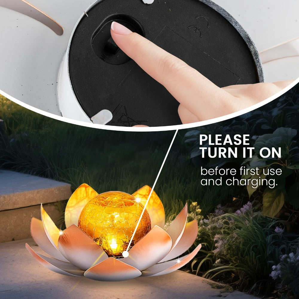 Solar Lotus Garden Lights 2-Pack ¨C Rustic Iron Outdoor Stake Light with Cracked Glass Globe, IPX4 Waterproof Solar Powered Yard Lawn Patio Pool Decor, Warm Glow Landscape Lighting Gift
