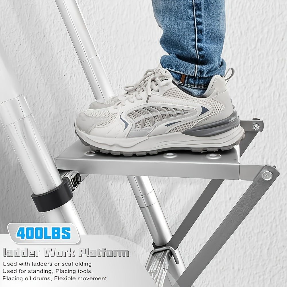 Ladder Platform Scaffold Board 400 lb Heavy Duty Non-Slip Work Tray Retractable Workstation Tool Tray Attachment for Extension Ladders Easy Install Silver