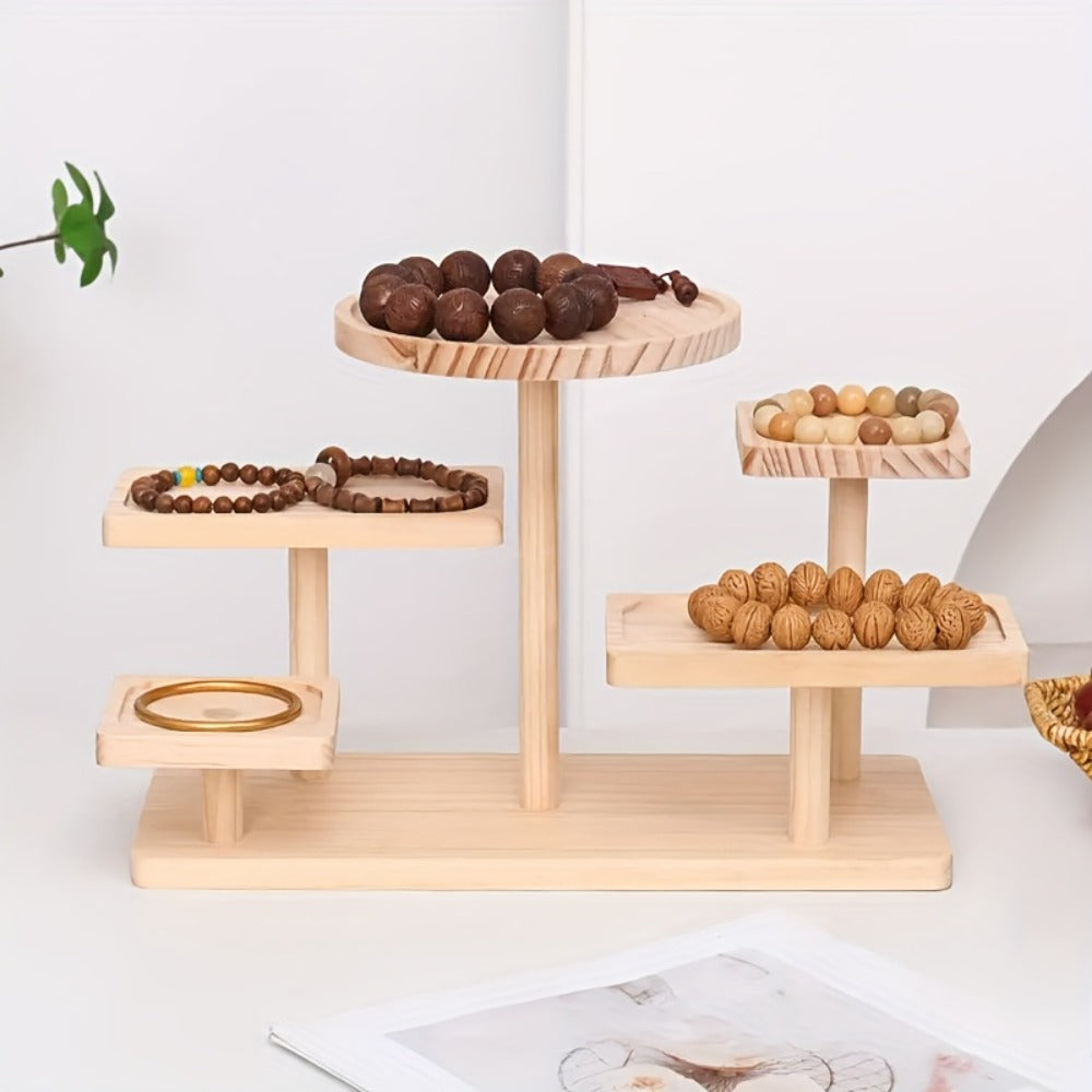 Tiered Wooden Display Stand Libra Balance Scale Style ¨C Multi-Level Storage Organizer Shelf for Jewelry Crystals Snacks Home Decor Countertop