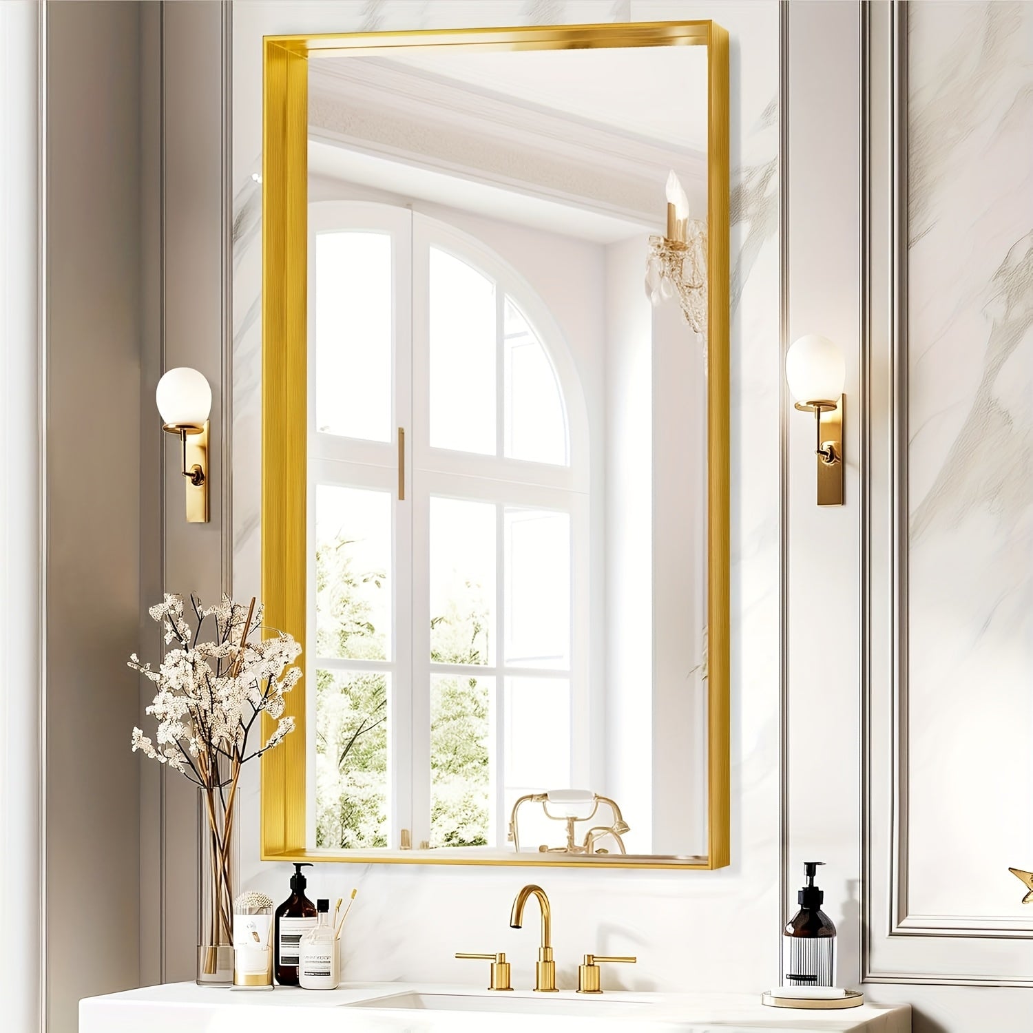 Bathroom Vanity Mirror Wall Mounted Metal Frame Rectangle ¨C Anti-Rust Farmhouse Mirror in Matte Black, Gold & Silver, Multiple Sizes, Horizontal or Vertical Hang