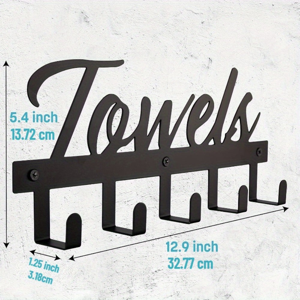 Wall Mount Towel Rack with 5 Hooks Farmhouse Bathroom Organizer Space Saving Towel Holder for Bathroom Kitchen Entryway Easy Install Rust Resistant