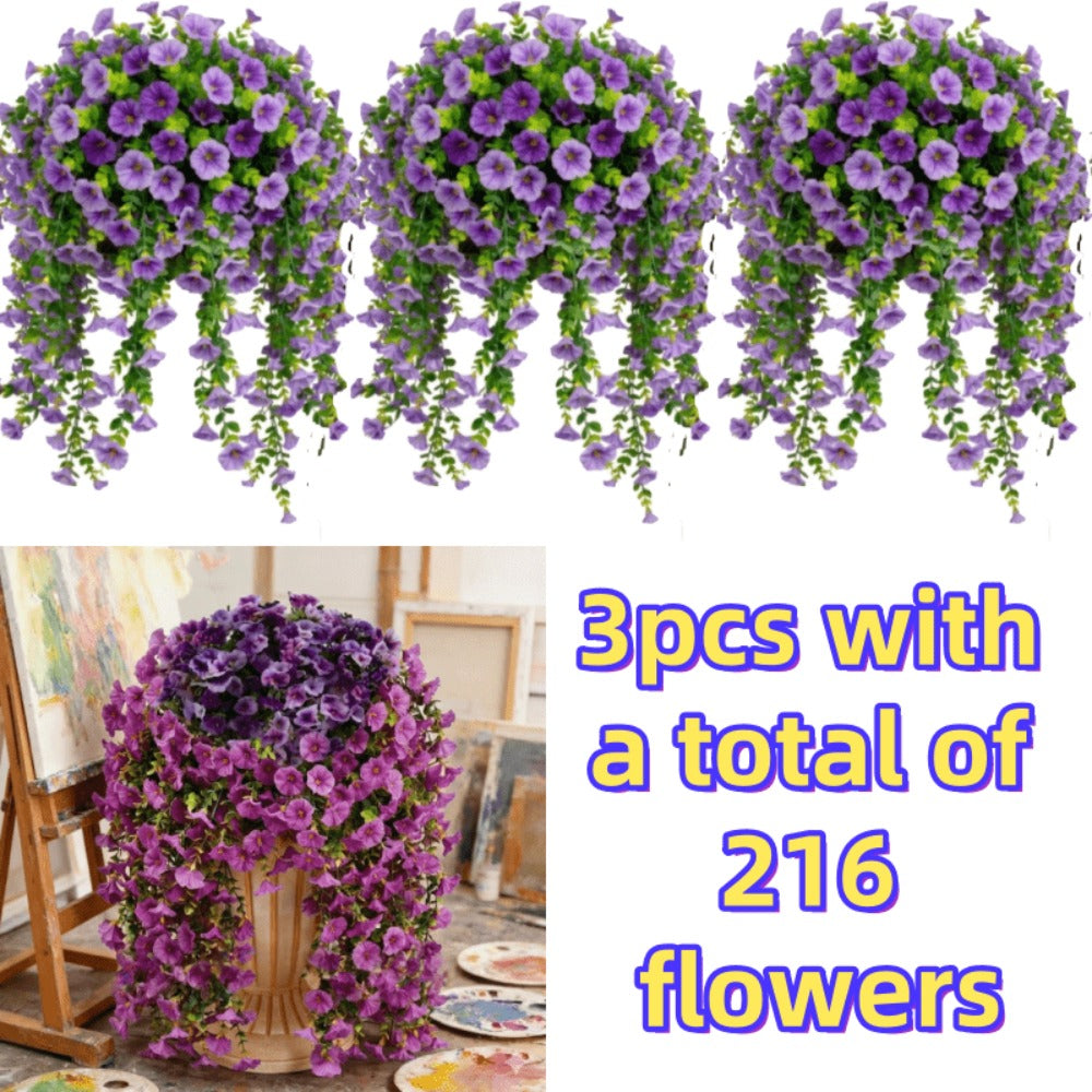 Artificial Rose Vine Hanging Garland 3pcs 216 Flowers - High-Density UV-Resistant Faux Rose Flower Vines with Realistic Roses & Foliage for Garden, Wedding, Porch, Terrace & Wall Decor, Multiple Colors