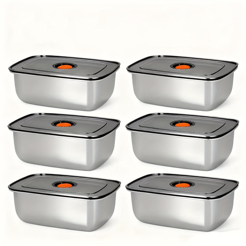 Stainless Steel Lunch Boxes, Set of 6 Large 50.72 oz Food Storage Containers with Lids ¨C Airtight Stackable Refrigerator Storage Containers for Meal Prep, Leftovers, Kitchen and Office