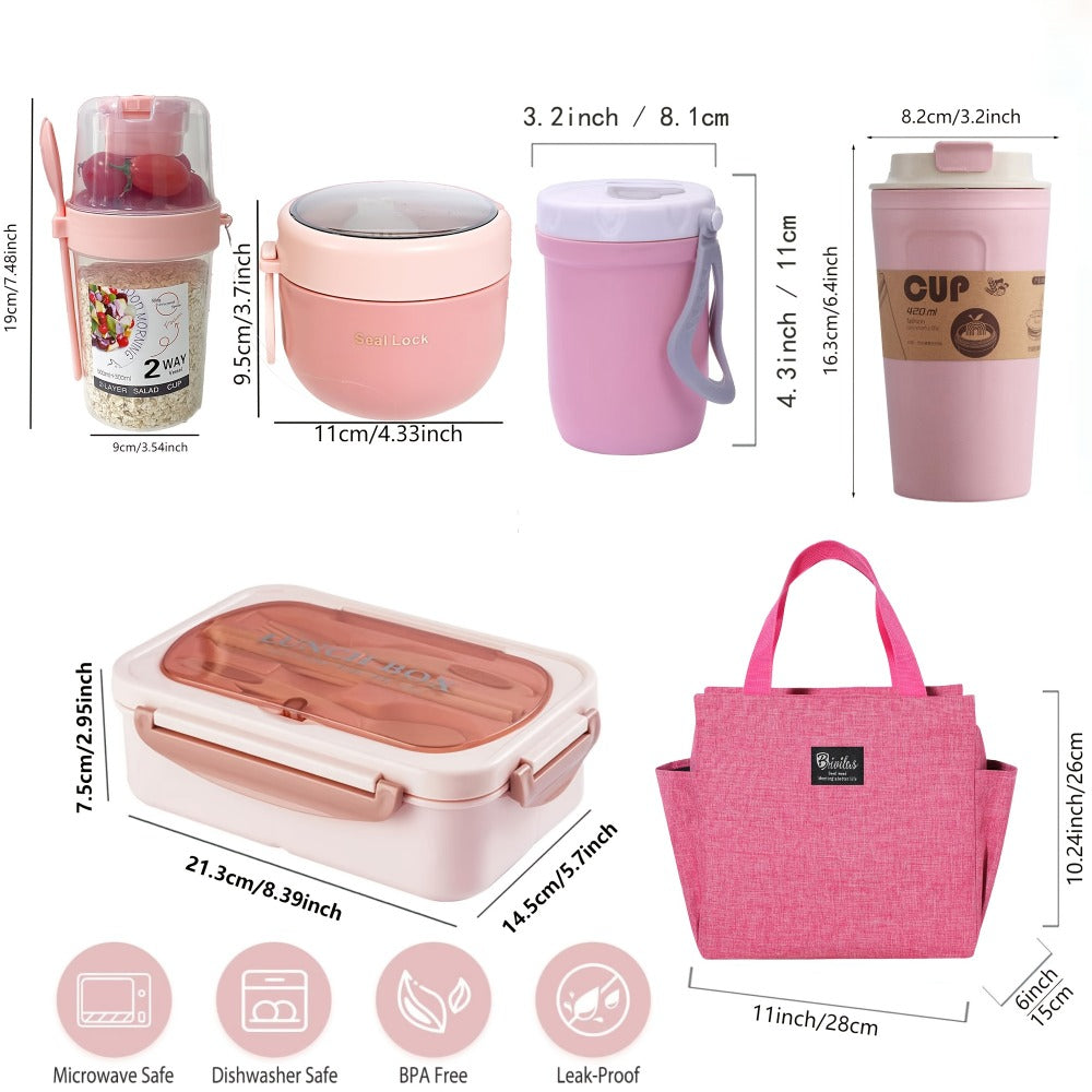 Sanrio Lunch Box Set 53pcs Bento Box with Thermal Bag Breakfast Cup Portable Sealed Compartment Microwave Dishwasher Safe for Work Picnic School