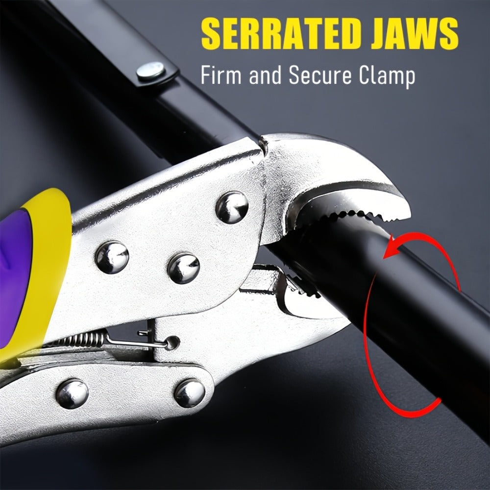 Locking Pliers Set 6pcs Heavy Duty, Includes Needle Nose Pliers 6.5¡± & 9.5¡±, Curved Jaw Locking Pliers 5¡± 7¡± 10¡±, C-Clamp L-Type Pliers with Roll Bag & Ergonomic Metal Handles for Auto, DIY & Workshop