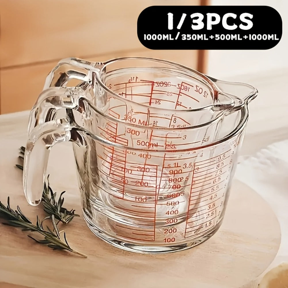 Glass Measuring Cups Set ¨C Food Grade Borosilicate Measuring Cup with Handle & Spout, Microwave & Oven Safe, for Home Baking, Cooking & Kitchen Use, Available in 10oz, 17oz, 34oz & 3-Piece Set