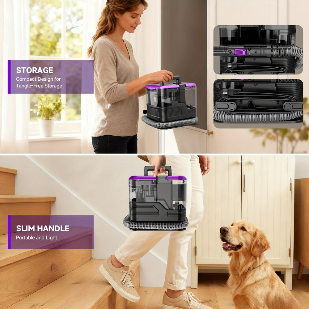 Portable Upholstery Cleaner Machine 30Kpa ¨C Carpet & Spot Cleaner with Dual Brush Head for Deep Stain Removal on Carpet, Couch, Car Seat, Stairs & Pet Messes