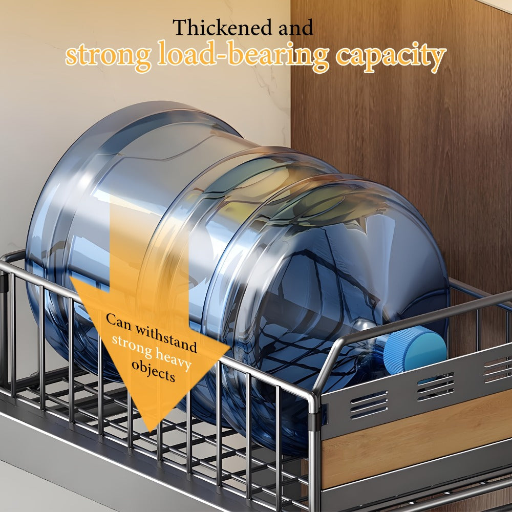 Under Sink Organizer Pull-Out Storage Rack - 2-Tier Carbon Steel Cabinet Shelf with Wire Baskets & Wood Accents, Space-Saving Kitchen Organizer for Dishes, Cleaning Supplies, Pantry, Bathroom