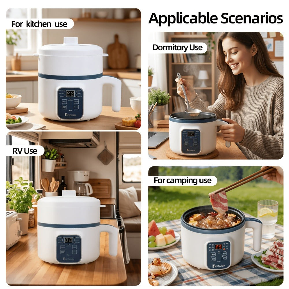 Electric Hot Pot 1.7L Multifunctional | 6 Cooking Modes Steam & Cook Non-Stick Mini Electric Cooker with Overheat & Dry Protection for 1-2 People ¨C Rice, Soup, Noodles & More, Single & Double Layer