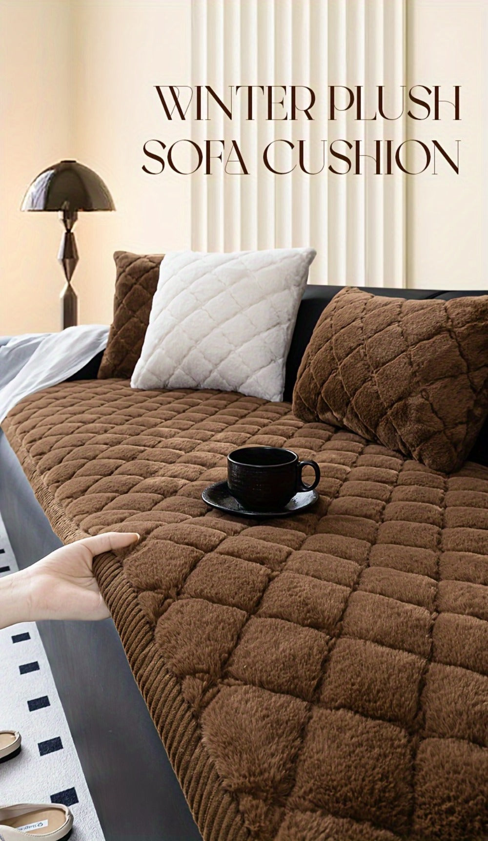 Sofa Cover Faux Rabbit Fur Plush Couch Slipcover - Thick Soft Non-Slip Pet Friendly Machine Washable Sofa Cushion Cover for Living Room Bedroom Office