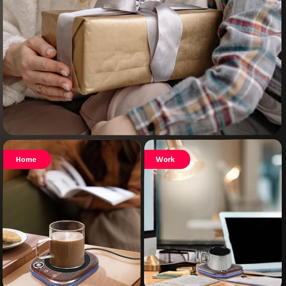 Smart Electric Coffee Mug Warmer 40W ¨C Desktop Coffee Cup Thermos with Temperature Display, 3 Heat Settings, 1¨C12 Hour Timer & 4-Hour Auto Shut-Off, Keeps Coffee Tea Milk Cocoa Warm ¨C Wood Grain Father's Day Gift