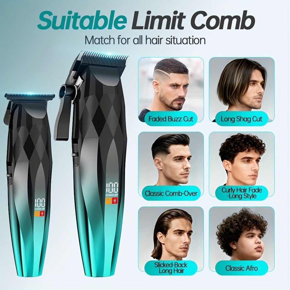 Professional Electric Hair Clipper & Beard Trimmer Set for Men, 14-Piece Comb Guide Kit, Ceramic Blades, 7000 RPM Powerful Motor, 1800mAh Rechargeable Battery, Cordless Hair Cutting Kit