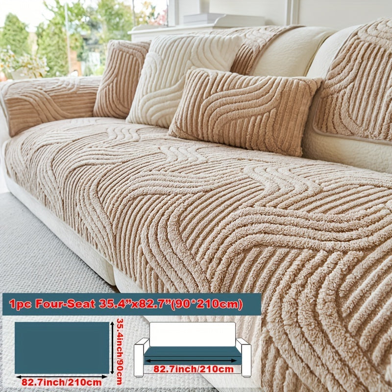 Stretch Velvet Sofa Cover Non-Slip | Plush Shu Velveteen Couch Slipcover, Modern Luxury Pet Friendly Machine Washable, 2 3 4 Seat, Armrest & Pillowcase, Living Room Bedroom Office