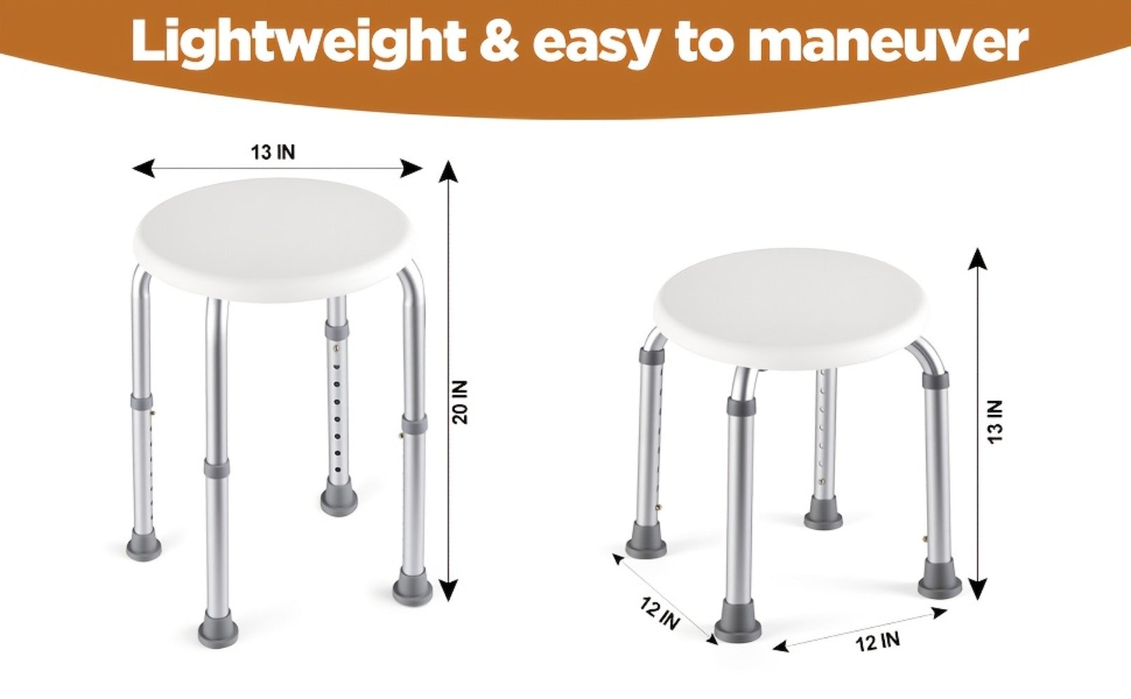 Shower Stool for Inside Shower ¨C Adjustable Height Non-Slip Bath Seat, 300 LBS Capacity, Stable Bathroom Stool for Sitting, Fits Showers & Bathtubs, Lightweight & Easy Assembly