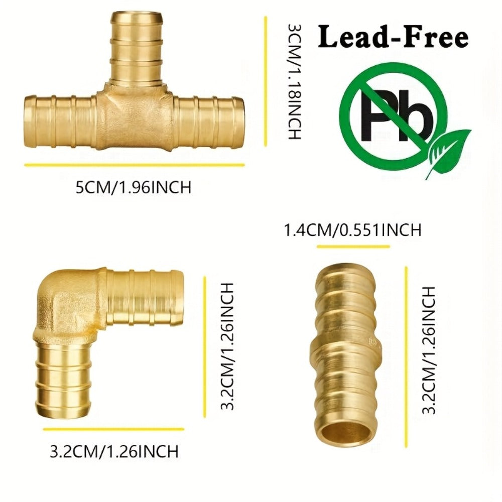 PEX Fittings Set 33pcs 1/2 Inch - Lead-Free Brass Crimp PEX B Fittings, 11 Each Elbow Tee Coupling, ASTM F1807 NSF/ANSI 61 Certified, Corrosion Resistant for Hot Cold Water Plumbing
