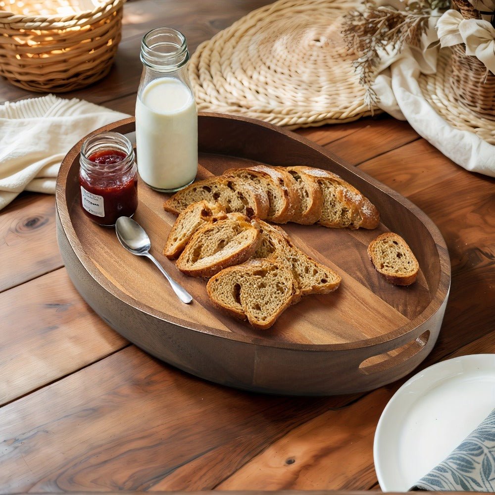 Acacia Wood Serving Tray with Handles 16.5x13 Inch Large Decorative Ottoman Tray for Coffee Table Living Room Breakfast in Bed Candle Display Food Safe Kitchen Organizer