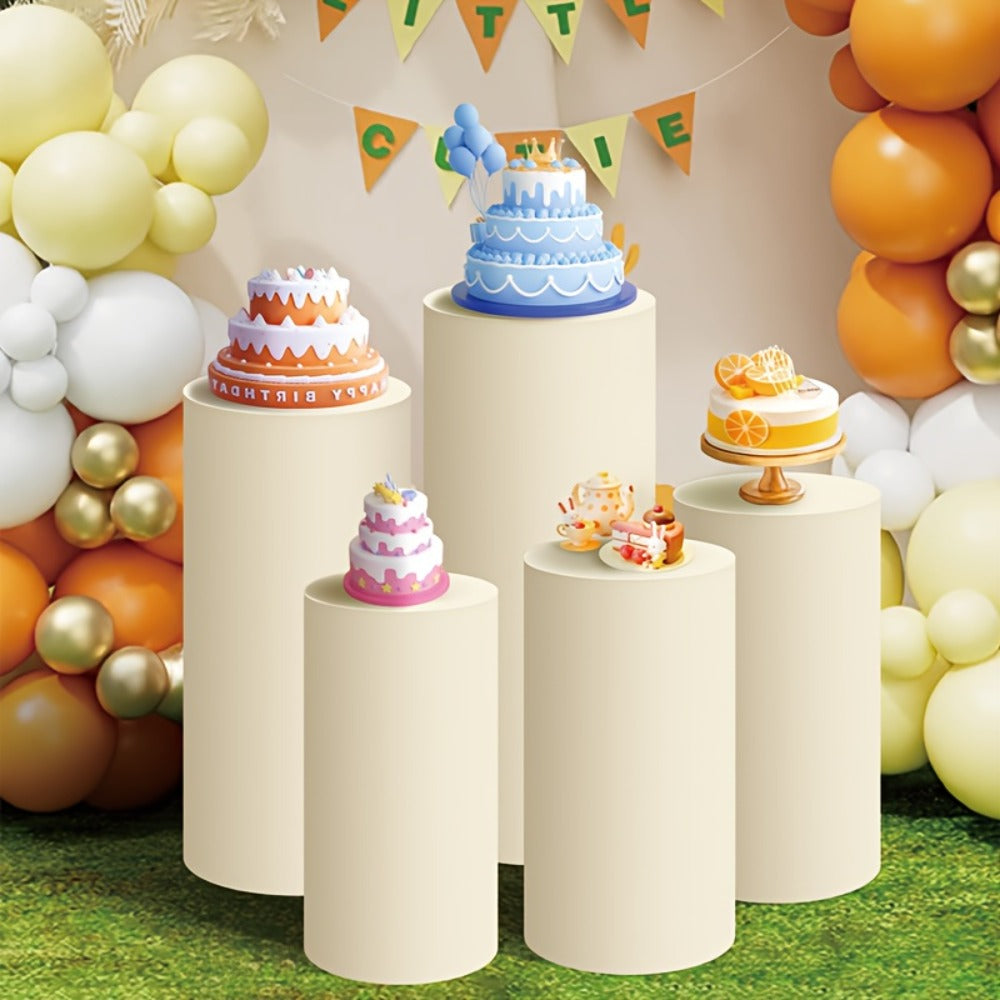 Cylinder Pedestal Stand Covers 5pcs ¨C Stretch Fabric Pillar Covers for Wedding Party Birthday Baby Shower Dessert Table Backdrop Decor White Pink