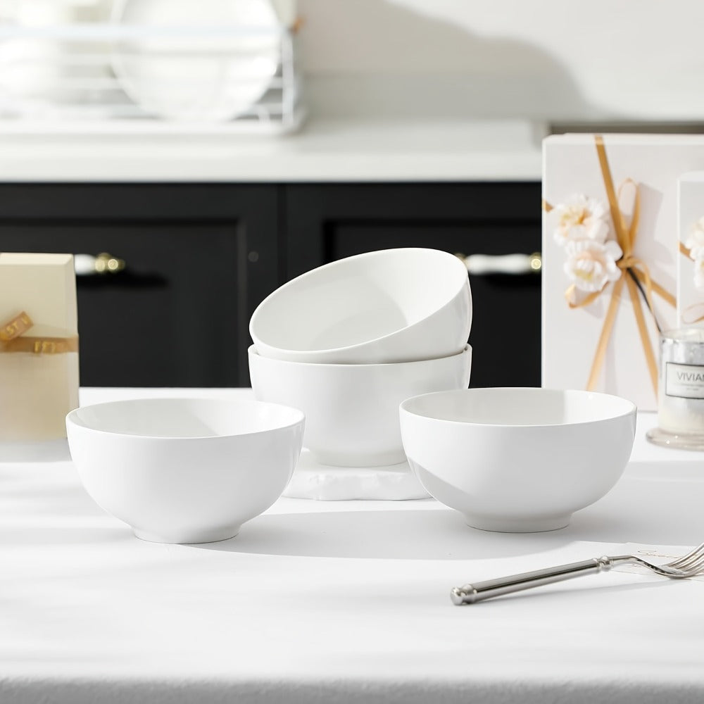 Ceramic Bowls Set 22oz White Porcelain - Dishwasher & Microwave Safe Soup Bowls for Kitchen, Cereal, Ramen, Oatmeal, Salad & Rice - Polished Finish Round Bowls Available in 4 or 6 Piece Sets