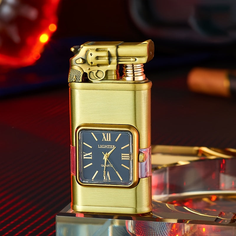 Double Flame Retro Metal Lighter Windproof Refillable Butane Outdoor Portable Quartz Ignition Dragon Eagle Gun Type Ice Golden Bronze Mahogany Creative Men Gift Box Packaging