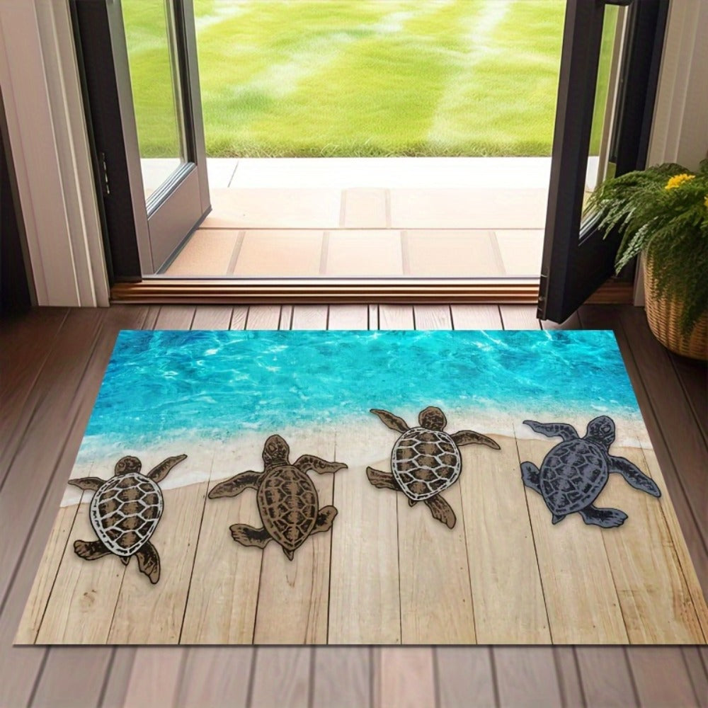Beach Turtle Door Mat Non-Slip Indoor Outdoor Entrance Rug - Ocean Design Coastal Home Decor Welcome Mat Durable Floor Mat