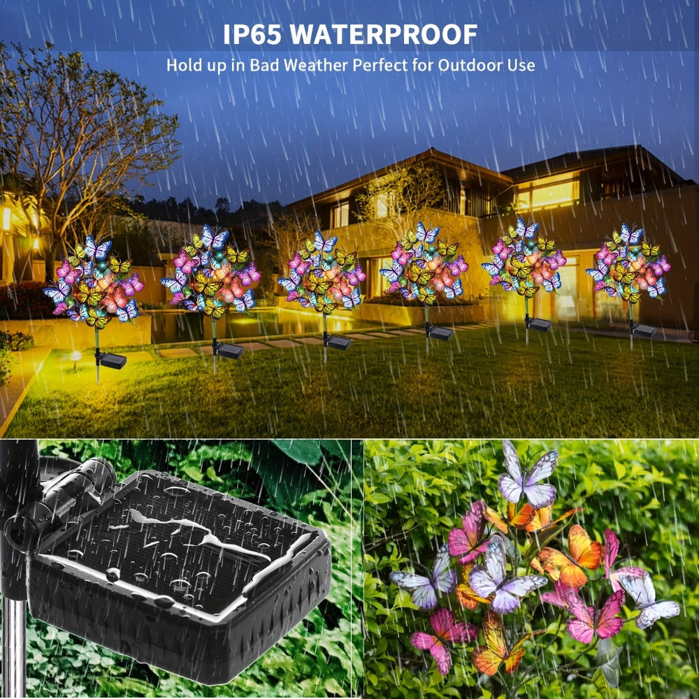 Solar Butterfly Garden Stake Lights Outdoor Waterproof IP65 ¨C 2pcs Colorful LED Solar Powered Lawn Insert Lights for Garden, Courtyard & Patio | Christmas Holiday Yard Decoration Ground Lights