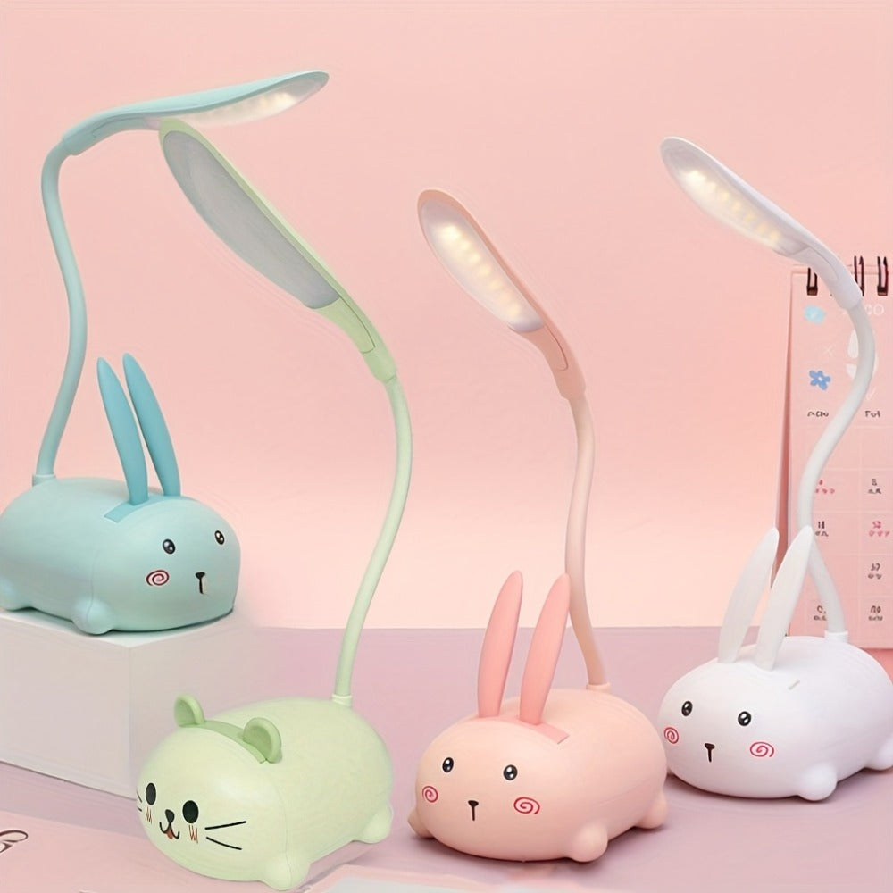 Cute Animal LED Night Light ¨C Mini Cartoon Table Lamp, Foldable USB Rechargeable, Portable Desk Reading Light for Bedroom Kids Room, Blue Bunny Cat Styles, Kawaii Room Decor Lamp