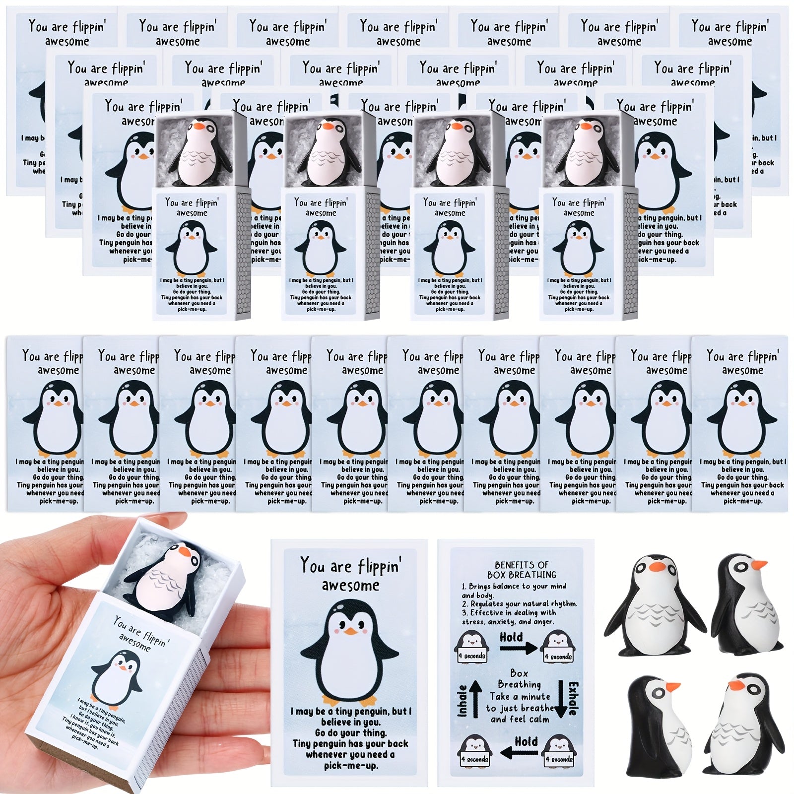 Emotional Support Penguin Resin Cards 36 Sets ¨C Positive Affirmation Appreciation Gifts for Teachers Volunteers Employees Coworkers, Mental Health Uplifting Messages, Graduation Desk Decor Gift