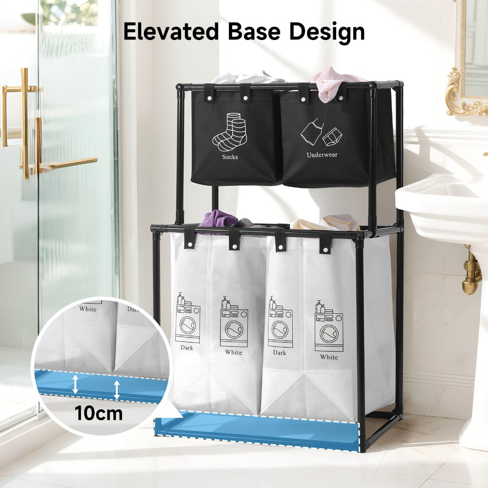 Laundry Sorter 2 Compartment Hamper ¨C 2-Tier Metal Frame Laundry Hamper with Handles, Breathable Mesh Bags & Cable Ties ¨C Space-Saving Clothes Organizer for Home, Bedroom & Apartment