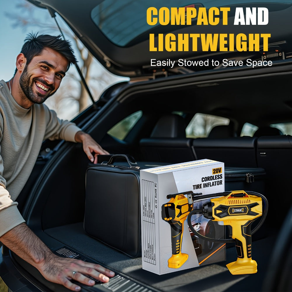 Cordless Tire Inflator 160PSI Portable Air Compressor Compatible with DeWalt 20V / 18V Battery ¨C Digital Pressure Gauge, Fast Inflation for Cars, Motorcycles, Bicycles & Sports Balls (Battery Not Included)