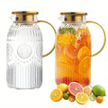Glass Pitcher with Lid 68oz 2 Liter Heat Resistant Borosilicate Glass Water Carafe Vintage Design for Cold Brew Coffee Lemonade Iced Tea Juice Parties Picnics Camping Office Kitchen