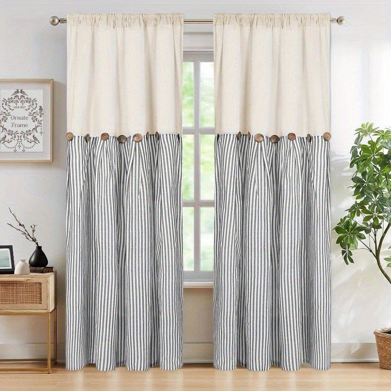 Bohemian Striped Patchwork Curtains, Semi-Sheer Rod Pocket Window Curtains for Bedroom Living Room Kitchen Cafe, Country Cottage Style, 1 or 2 Panels, Multiple Colors & Sizes